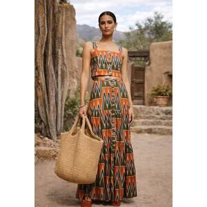 Veronica Beard Set Sundance Maxi Skirt Tiffany Crop Top Large Linen Southwest